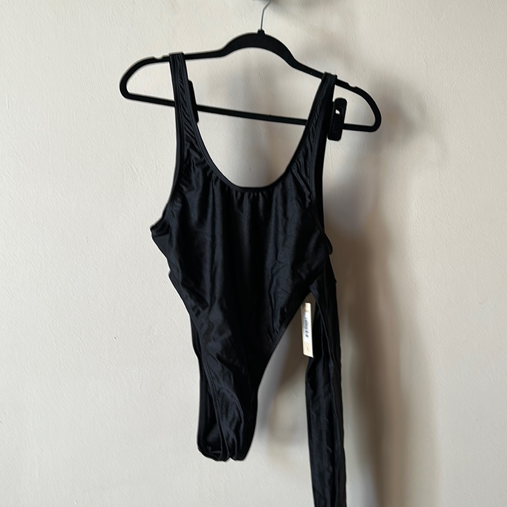 RIS-K MD BLACK TIE WAIST HIGH LEG ONE PIECE SWIMSUIT